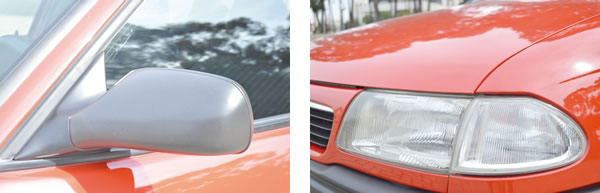 O cuidado estético e aerodinâmico era estendido aos retrovisores / Faróis afilados formam um conjunto harmonioso na dianteira